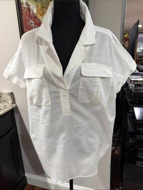 J.Jill Women’s White Utility Pocket Short-Sleeve cotton Top size large